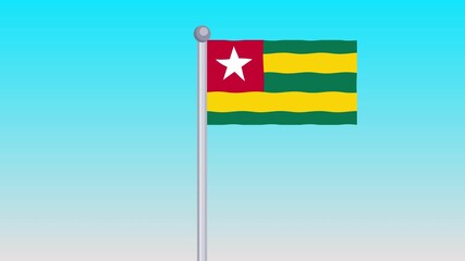 Togo Flag Waving in the Wind On Blue Sky Background