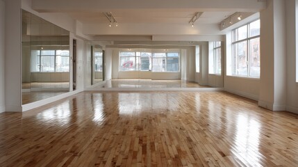 Spacious Dance Studio with Wooden Floor and Natural Light