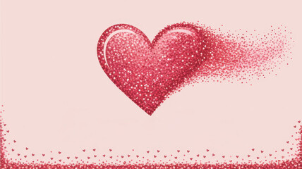 Glittering heart with particles on pink background, a symbol of love, romance, and valentines day, perfect for cards and decorations