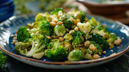 A plate bursting with the earthy and slightly nutty flavor of broccoli and sprouts.