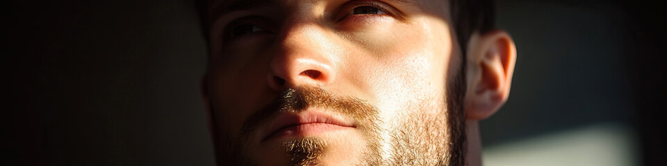 Close-up Photograph of a Man's Face in Sunlight