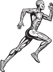 Fototapeta premium A black-and-white illustration of a human running figure, highlighting the muscular and skeletal structure.