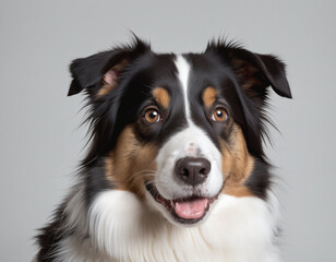 Fototapeta premium Close-up of a Smiling Tri-color Border Collie Dog against a White Background