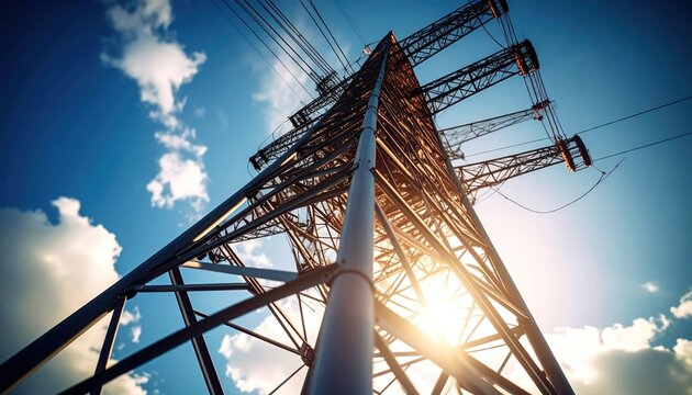 Power Transmission Tower Against a Bright Sky