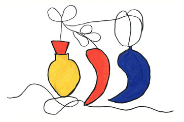 Abstract One Line Drawing with Colorful Shapes