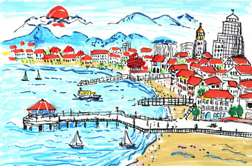 Sunset Beauty of Seaside Town