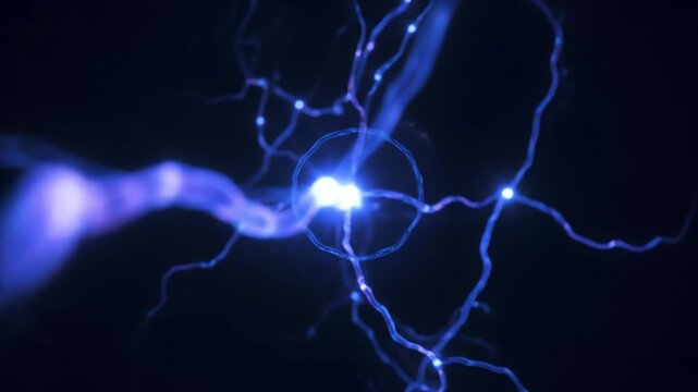 Pulsating, organic light beams resembling neural connections, creating a complex, seamlessly looping abstract science background AI, flow, presentation
