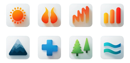 Colorful Set of Isolated Icons Featuring Nature and Data Visual Elements