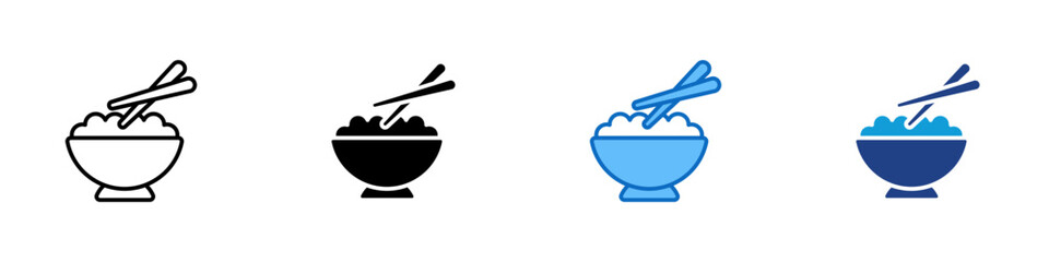 Rice Bowl Multiple Style Icon Design Vector - bowl filled with rice and chopsticks, symbolizing Asian cuisine, meals, and traditional dining culture