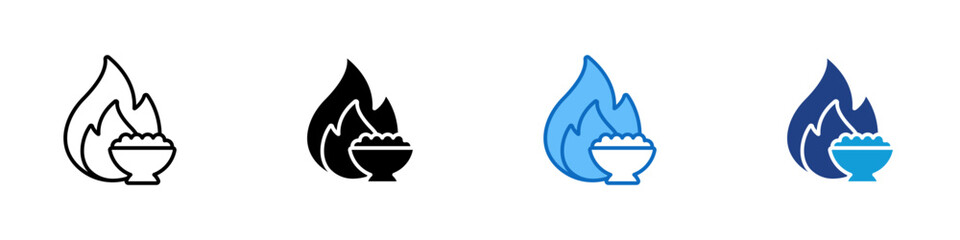 Burn Calories Multiple Style Icon Design Vector - Flame with bowl, symbolizing calorie burning, metabolism, and diet management