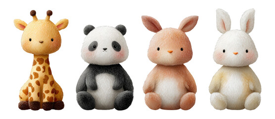 Obraz premium Cute and Colorful Animal Figurines in Cartoon Style with Transparent Background