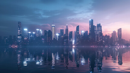 Fototapeta premium Futuristic Smart City Skyline at Dusk – Modern Technology and Innovation Concept