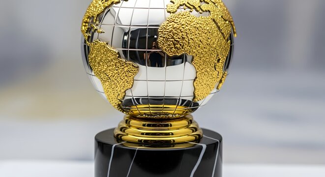 Elegant Gold and Silver Globe Award on Marble Base