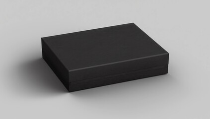 Blank black flat square gift box with closed hinged flap lid on white background. Clipping path around box mock up. 3d illustration