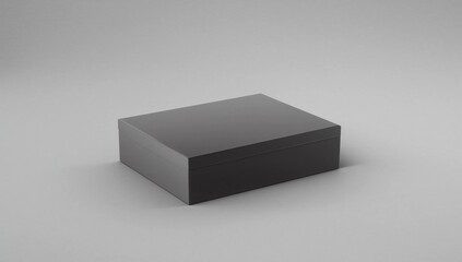 Blank black flat square gift box with closed hinged flap lid on white background. Clipping path around box mock up. 3d illustration