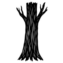 Simple black and white illustration of a bare tree trunk and branches