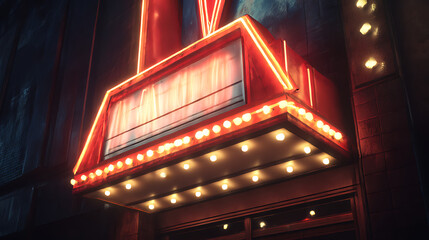 Retro neon sign glowing at night, cinematic vintage city lights background