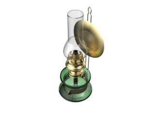 Luxurious Victorian Antique Kerosene Lamp: Photorealistic 3D Render of Green Glass and Golden Brass Light Fixture for Elegant Home Decor and Interior Design Projects, PNG Cutout.
