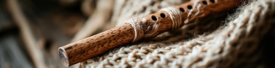 Wooden Flute on Knitted Fabric