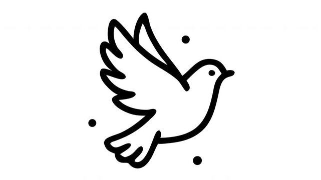 animated icon of line drawing of a dove in flight icon, perfect for logos, web design, tattoos, and social media graphics. Graceful and symbolic