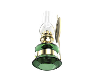 Luxurious Victorian Antique Kerosene Lamp: Photorealistic 3D Render of Green Glass and Golden Brass...