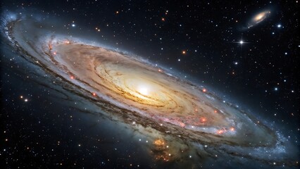 Fototapeta premium The Andromeda Galaxy M31 with a smaller companion galaxy visible in the upper right corner and numerous stars