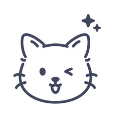 Winking line art cat emoji icon. Cute cartoon kitten face with playful expression.