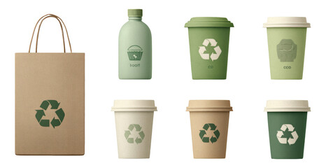Eco-Friendly Reusable Containers and Bags with Recycling Symbols for Sustainability