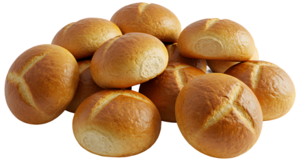 Delicious golden-brown bread rolls arranged in a tempting display, perfect for any occasion. The crusty texture and inviting appearance will make anyone hungry!