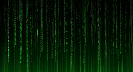 Abstract Futuristic Green Falling Binary Code Matrix Digital Background