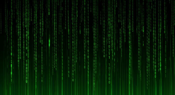 Abstract Futuristic Green Falling Binary Code Matrix Digital Background