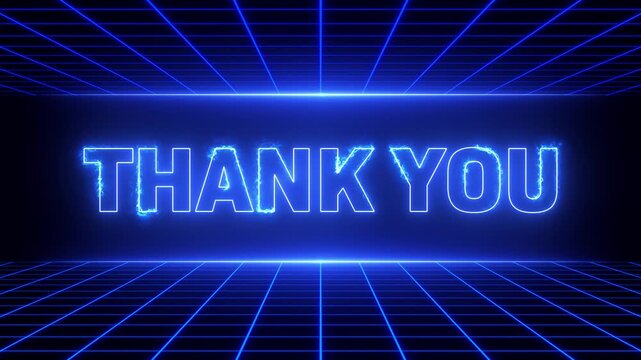 Thank You Neon Text Animation with Sci Fi Grid Background