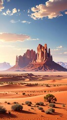 Naklejka premium Majestic Red Rock Formation Against Clear Blue Sky in Desert Landscape