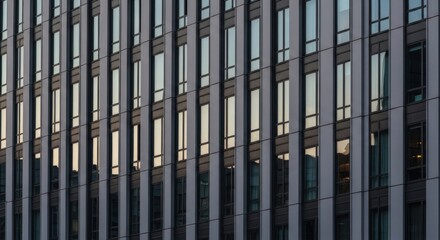 Obraz premium Sleek Modern Corporate Building Facade with Repetitive Window Pattern