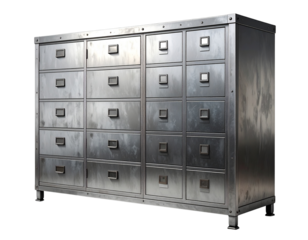 Firefly_Metal Filing Cabinet PNG – Transparent Storage PNG