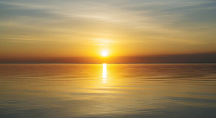 Fototapeta premium Tranquil Reflective Sunset Over Ocean Horizon Scenery Landscape Photography