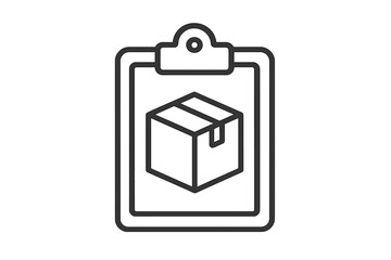 Order management and delivery logistics icon. Clipboard with a package for inventory checklist and shipping tasks. Simple thin line vector symbol for web and business.
