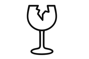 Fragile symbol with broken wine glass. Vector icon for packaging, shipping, and logistics. Warning sign for delicate items. Handle with care concept. Black and white outline.