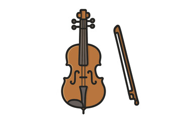 Fototapeta premium Cello and bow string musical instrument vector icon. Simple cartoon illustration for classical orchestra or symphony concert. Isolated flat graphic symbol for music design.