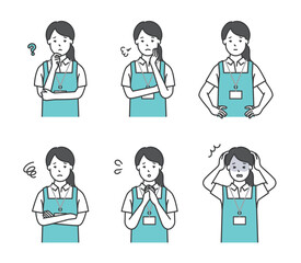 エプロン姿の介護士のイラスト素材セット