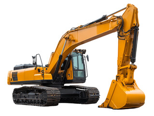 Powerful Yellow Excavator on Black Background Construction Equipment Image