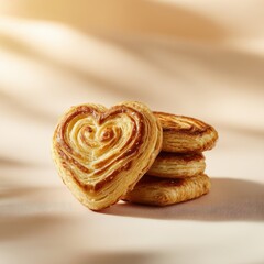 Fototapeta premium Delicious heart-shaped pastries with layered texture
