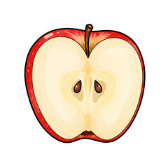 Detailed illustration of a red apple cut in half isolated on transparent background