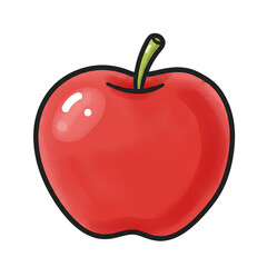 A shiny red apple with a green stem isolated on transparent background