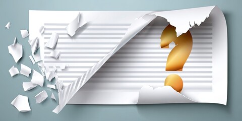 Ripped document with a golden question mark
