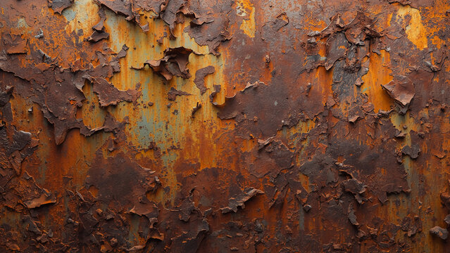 A realistic steel texture background with rust patches in brown and orange tones