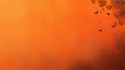 A gradient orange Halloween-themed display featuring bats and spiderwebs, with a minimalist design and autumn colors,