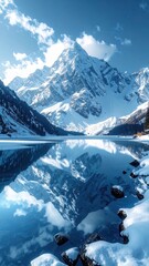 Majestic Snow-Capped Mountain Reflecting in Serene Blue Lake