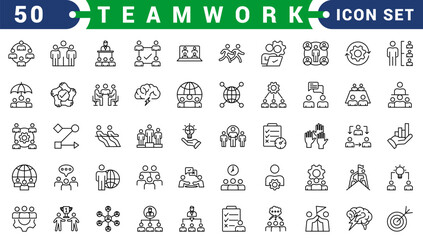Teamwork icon set. Business team working together symbol. Co-worker, cooperation and collaboration icons. Solid icons vector collection.