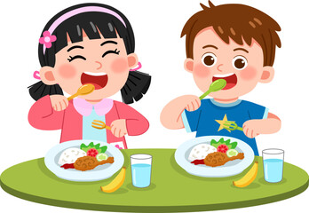 Boy and Girl Having Lunch Together 